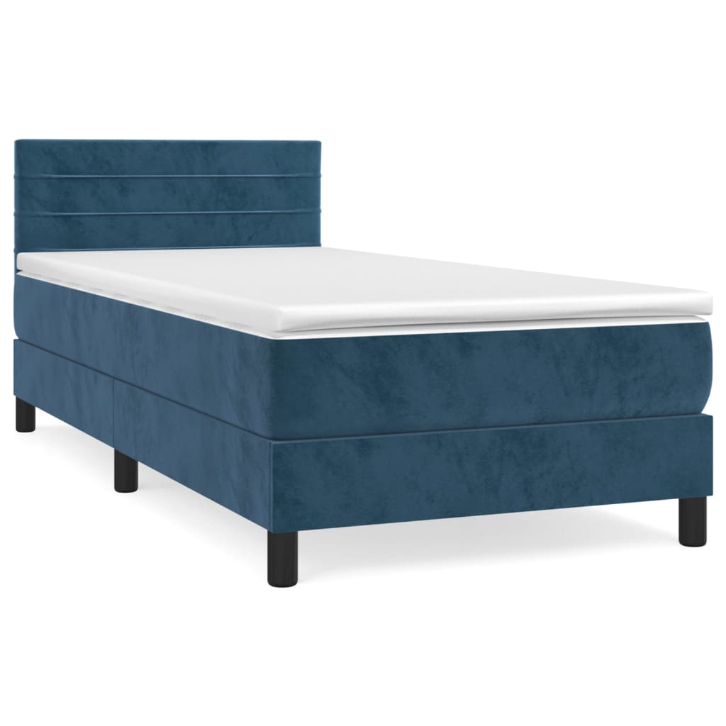 Κρεβάτι Boxspring με Στρώμα Σκούρο Μπλε 90x200 εκ. Βελούδινο