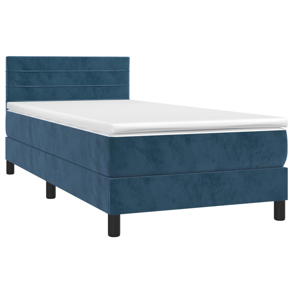 Κρεβάτι Boxspring με Στρώμα Σκούρο Μπλε 90x200 εκ. Βελούδινο