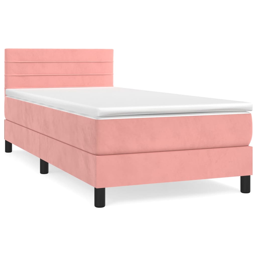 Κρεβάτι Boxspring με Στρώμα Ροζ 90x200 εκ. Βελούδινο