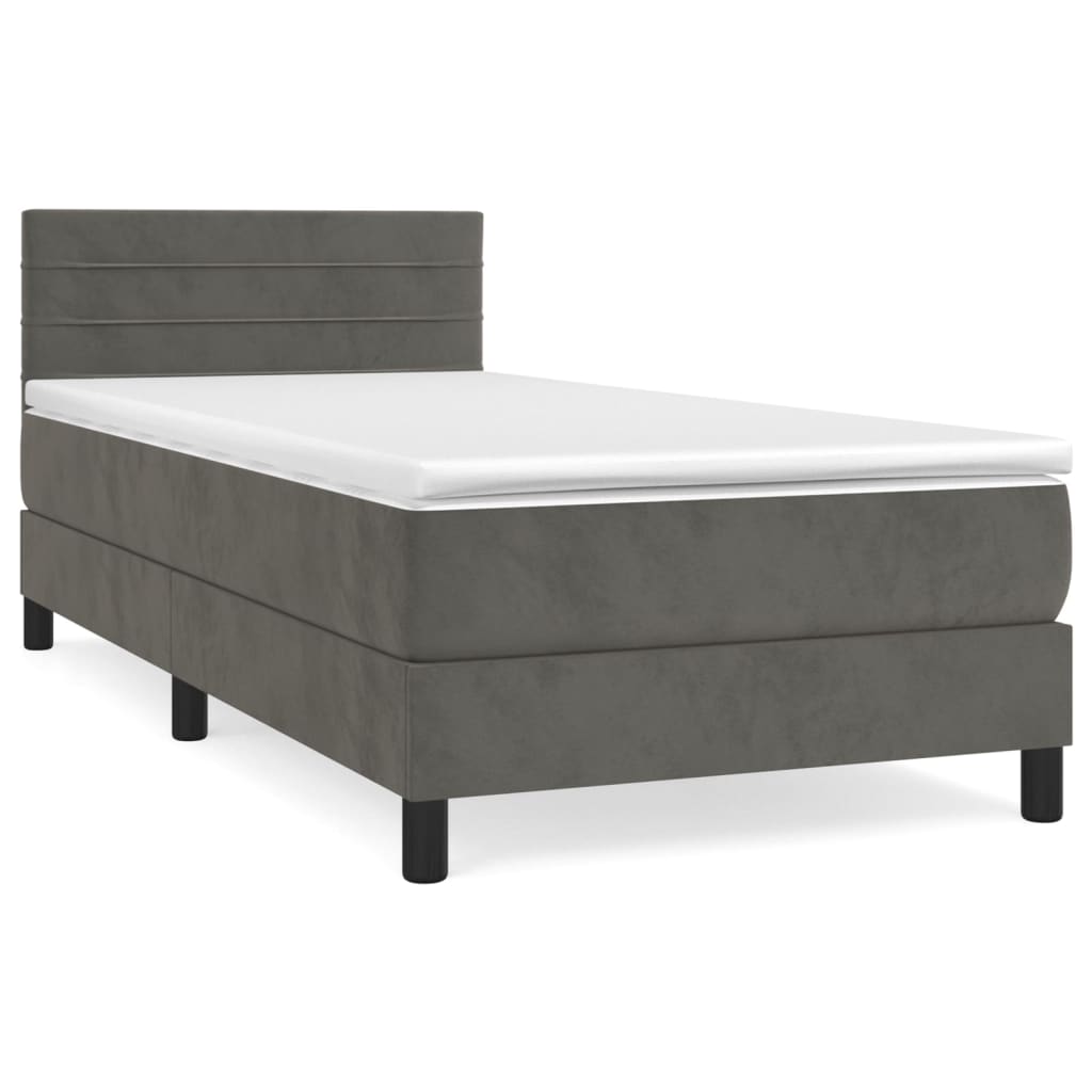 Κρεβάτι Boxspring με Στρώμα Σκούρο Γκρι 100x200 εκ. Βελούδινο