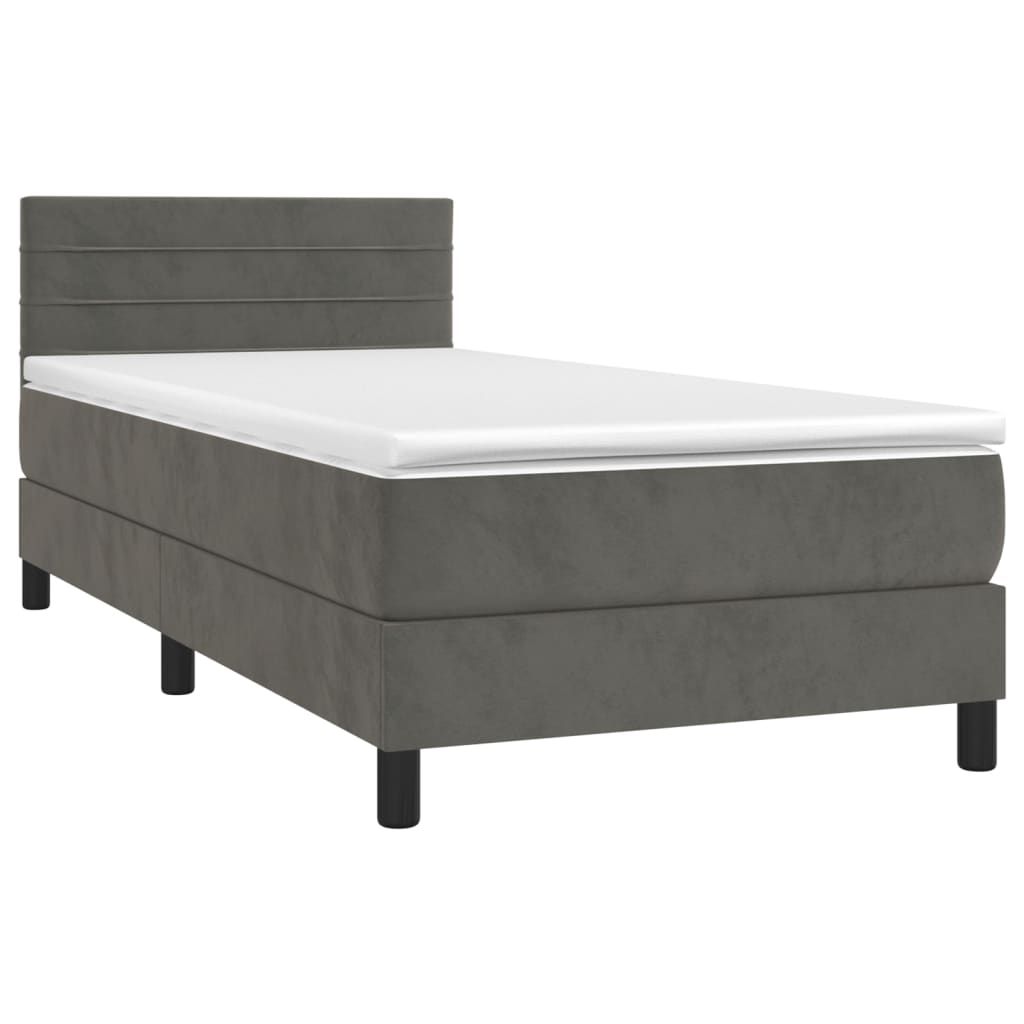 Κρεβάτι Boxspring με Στρώμα Σκούρο Γκρι 100x200 εκ. Βελούδινο