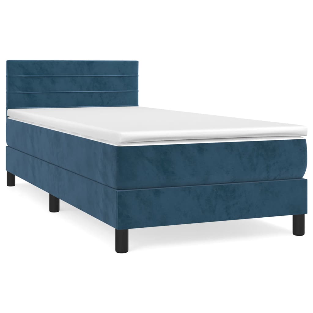Κρεβάτι Boxspring με Στρώμα Σκούρο Μπλε 100x200 εκ. Βελούδινο