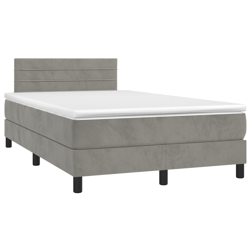 Κρεβάτι Boxspring με Στρώμα Ανοιχτό Γκρι 120x200 εκ. Βελούδινο