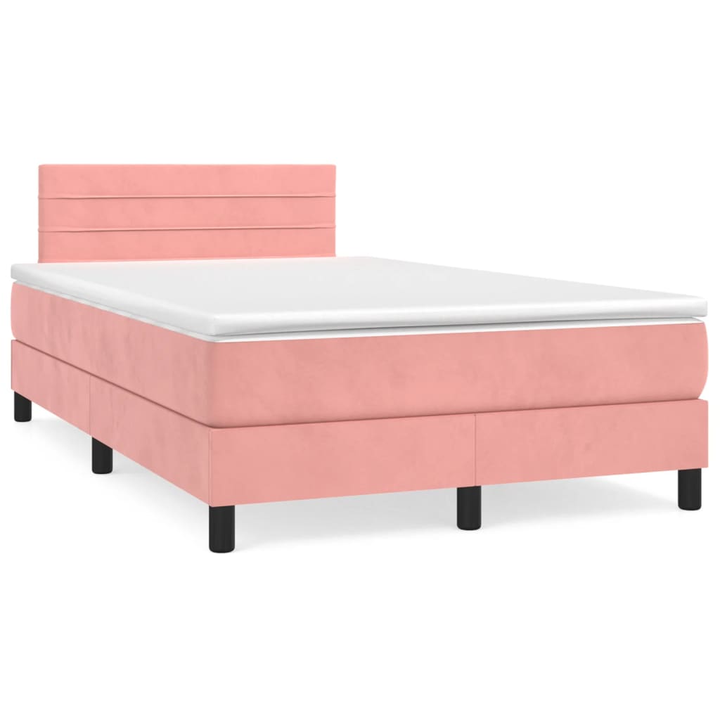 Κρεβάτι Boxspring με Στρώμα Ροζ 120x200 εκ. Βελούδινο