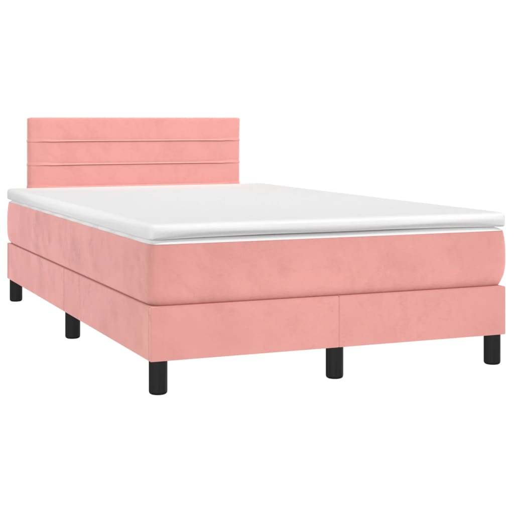 Κρεβάτι Boxspring με Στρώμα Ροζ 120x200 εκ. Βελούδινο