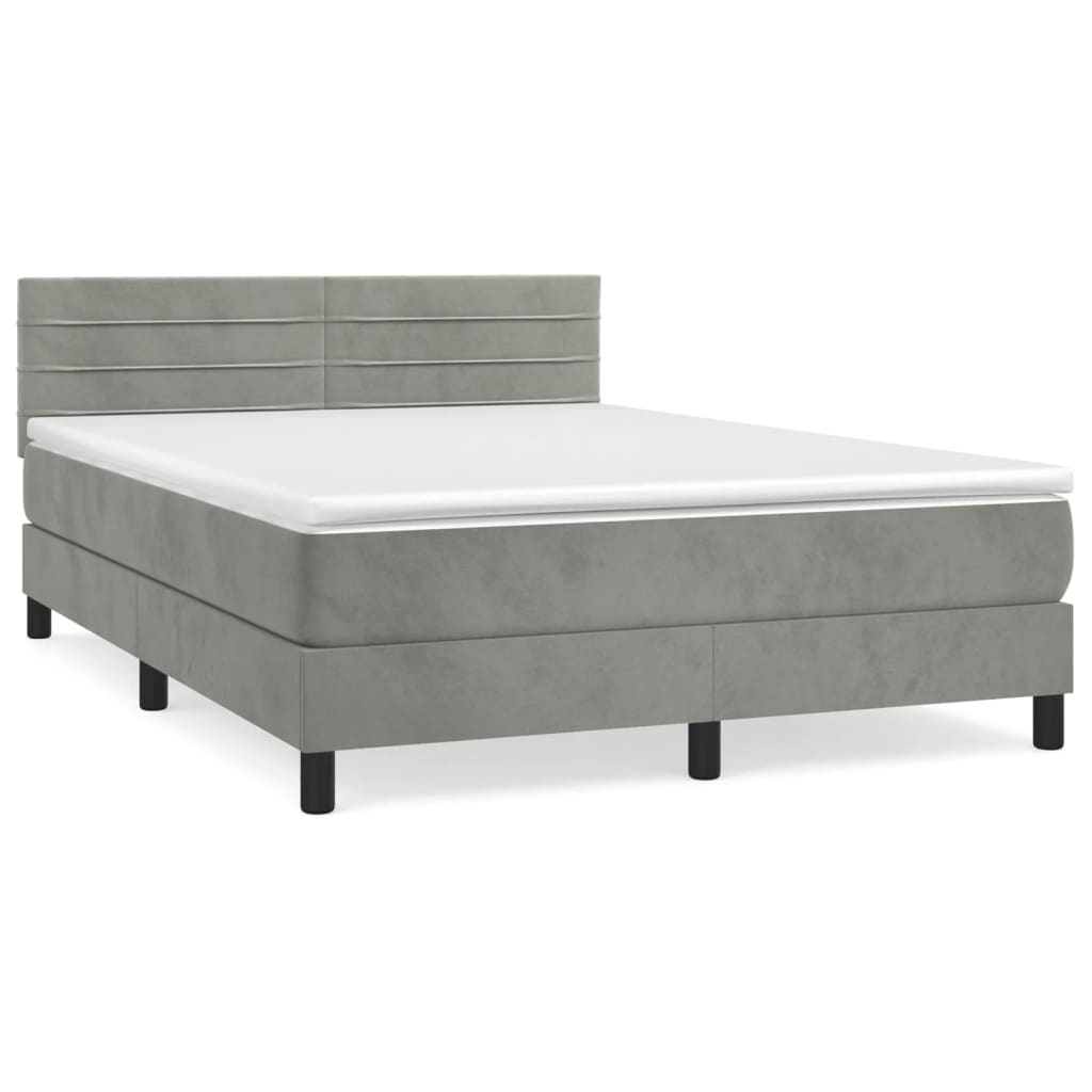 Κρεβάτι Boxspring με Στρώμα Ανοιχτό Γκρι 140x190 εκ. Βελούδινο