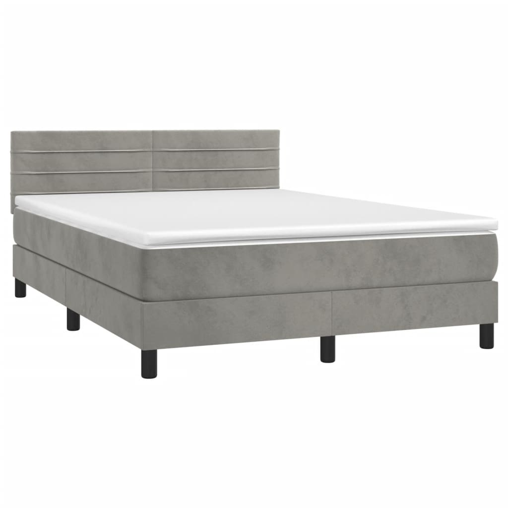 Κρεβάτι Boxspring με Στρώμα Ανοιχτό Γκρι 140x190 εκ. Βελούδινο