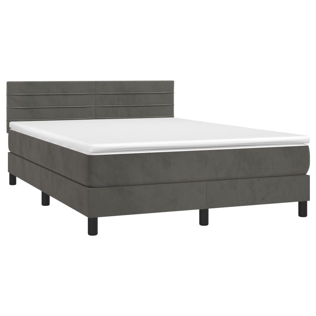 Κρεβάτι Boxspring με Στρώμα Σκούρο Γκρι 140x190 εκ. Βελούδινο