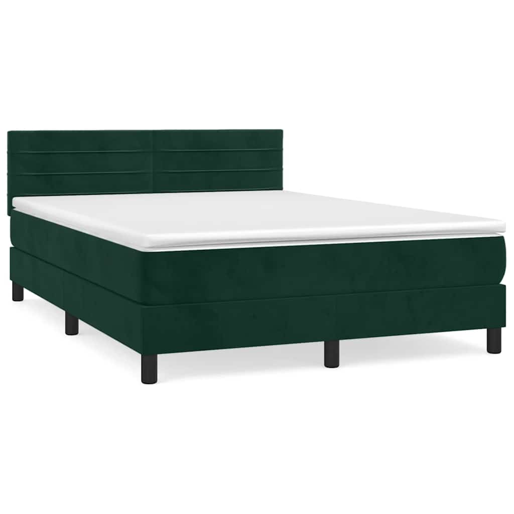 Κρεβάτι Boxspring με Στρώμα Σκούρο Πράσινο 140x190εκ. Βελούδινο