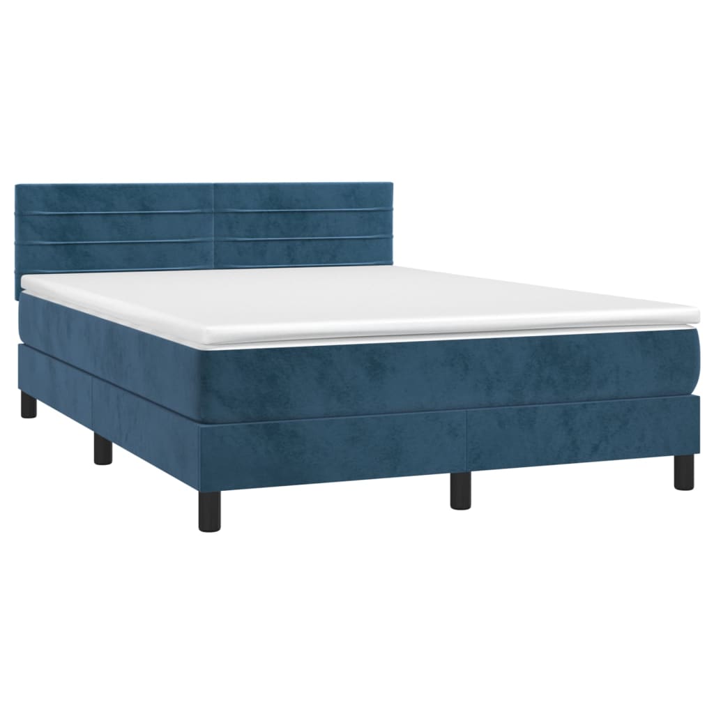 Κρεβάτι Boxspring με Στρώμα Σκούρο Μπλε 140x190 εκ. Βελούδινο - Pakobazaar