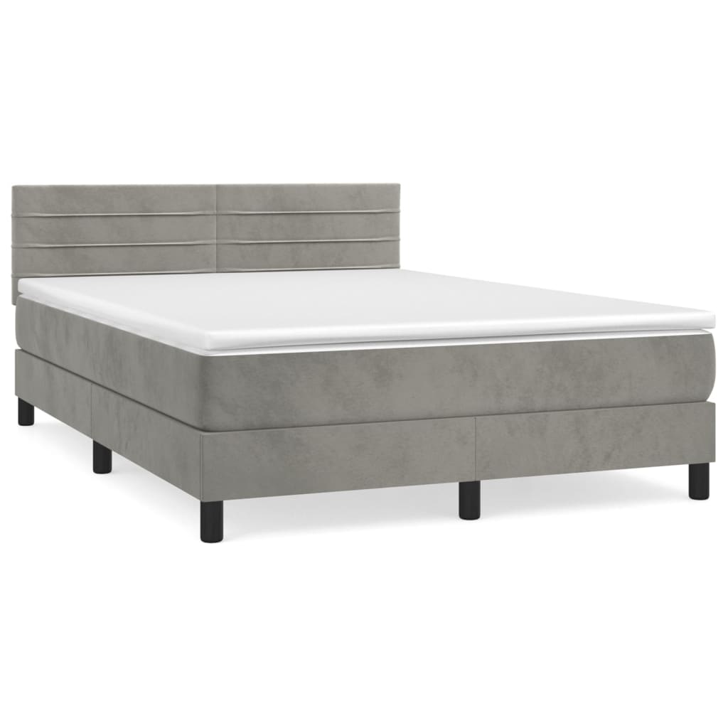 Κρεβάτι Boxspring με Στρώμα Ανοιχτό Γκρι 140x200 εκ. Βελούδινο