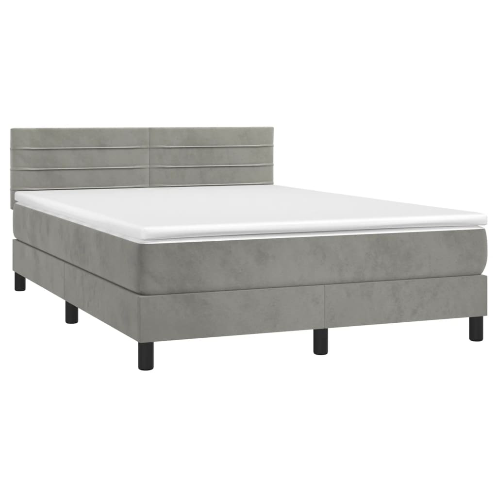 Κρεβάτι Boxspring με Στρώμα Ανοιχτό Γκρι 140x200 εκ. Βελούδινο