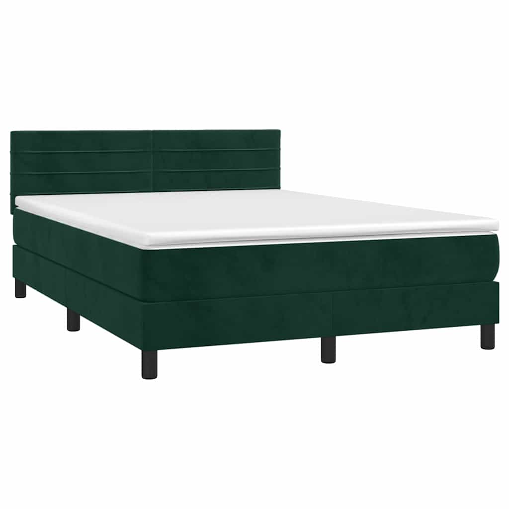 Κρεβάτι Boxspring με Στρώμα Σκούρο Πράσινο 140x200εκ. Βελούδινο