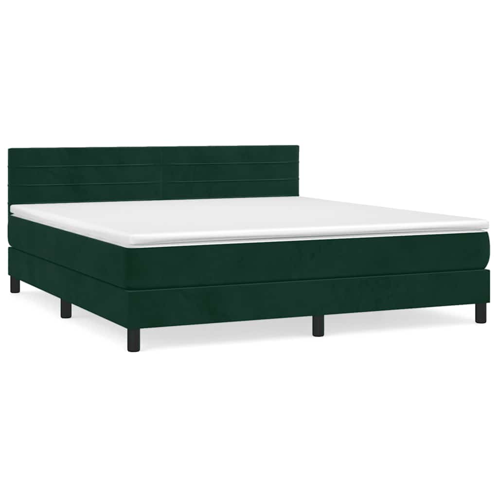 Κρεβάτι Boxspring με Στρώμα Σκούρο Πράσινο 160x200εκ. Βελούδινο