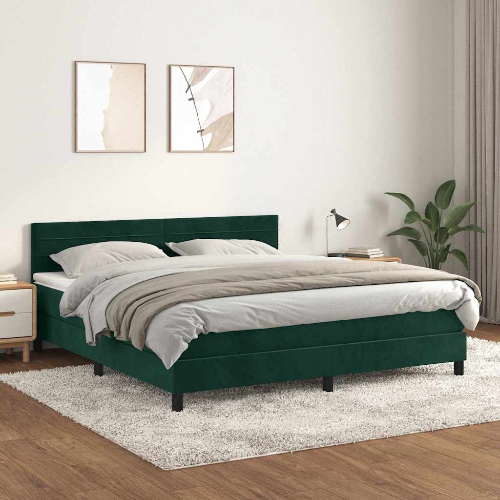 Κρεβάτι Boxspring με Στρώμα Σκούρο Πράσινο 160x200εκ. Βελούδινο