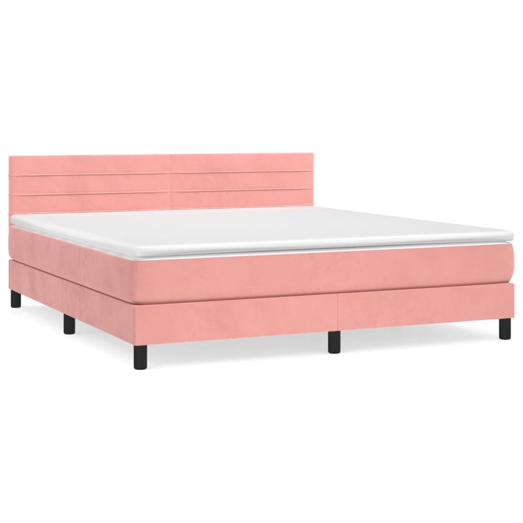 Κρεβάτι Boxspring με Στρώμα Ροζ 160x200 εκ. Βελούδινο