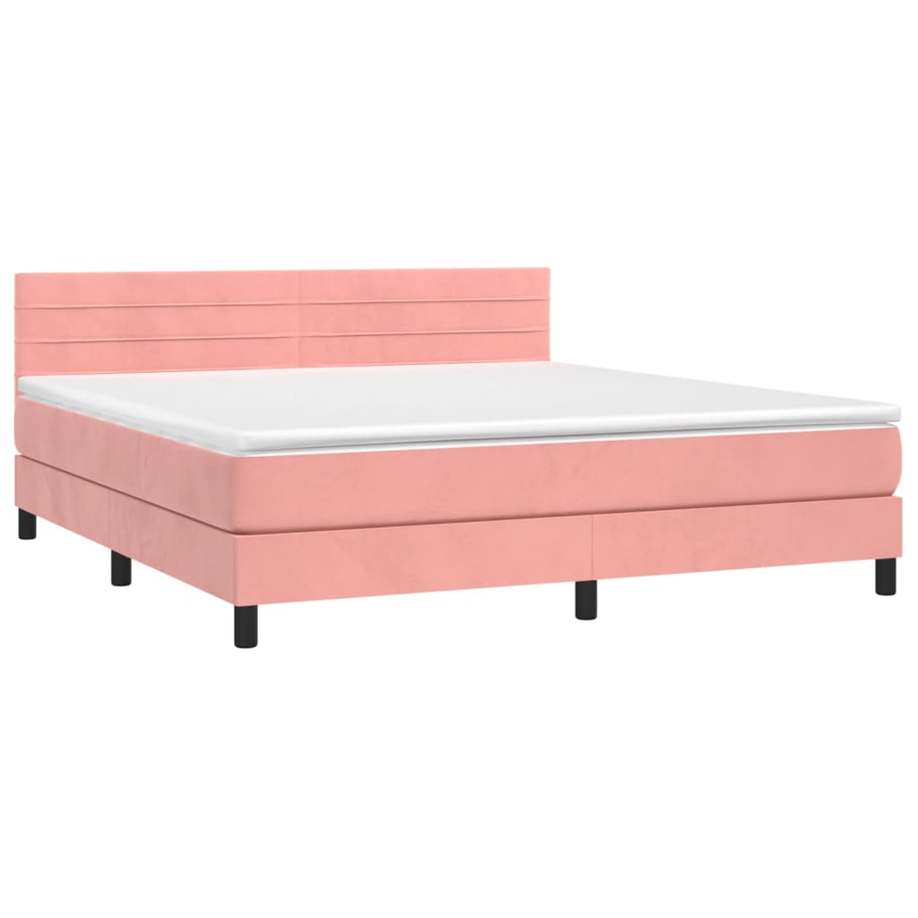 Κρεβάτι Boxspring με Στρώμα Ροζ 160x200 εκ. Βελούδινο