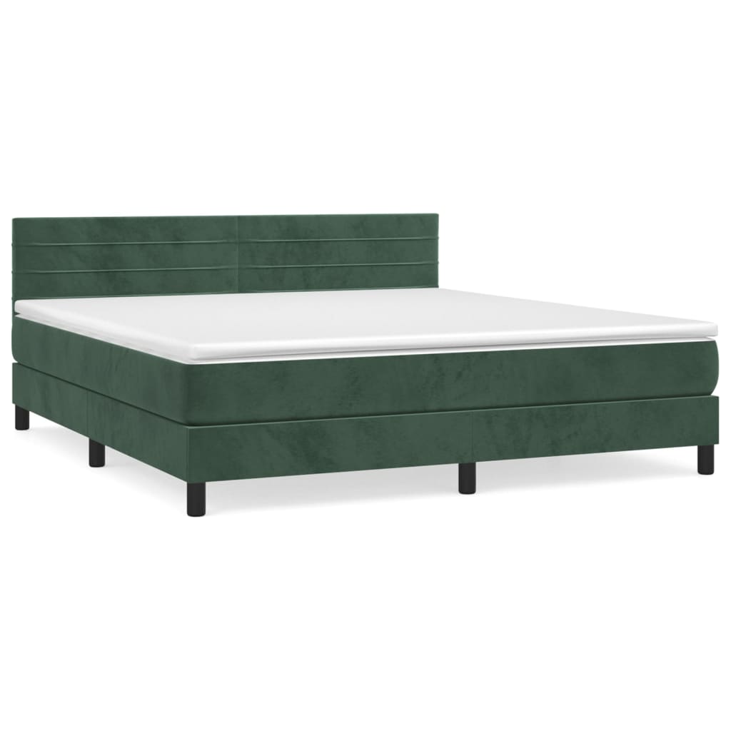 Κρεβάτι Boxspring με Στρώμα Σκούρο Πράσινο 180x200εκ. Βελούδινο