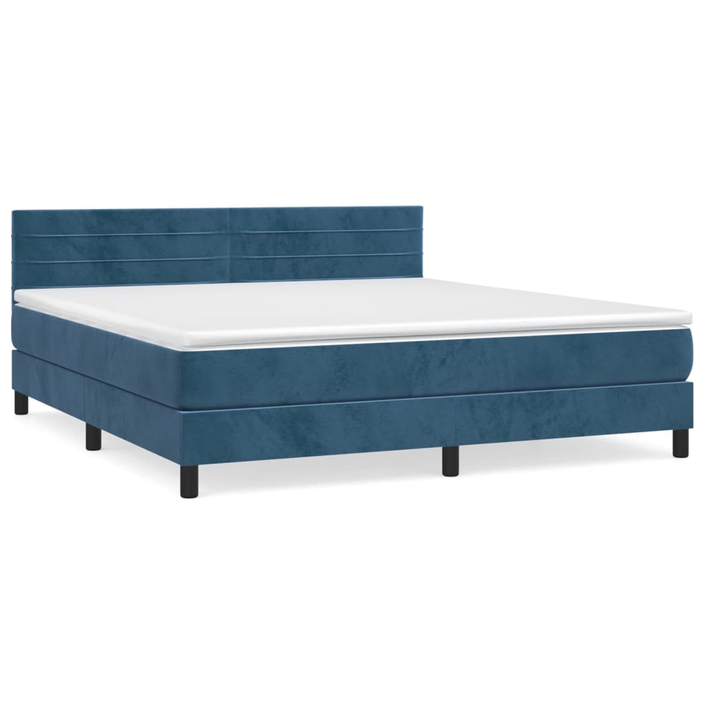 Κρεβάτι Boxspring με Στρώμα Σκούρο Μπλε 180x200 εκ. Βελούδινο
