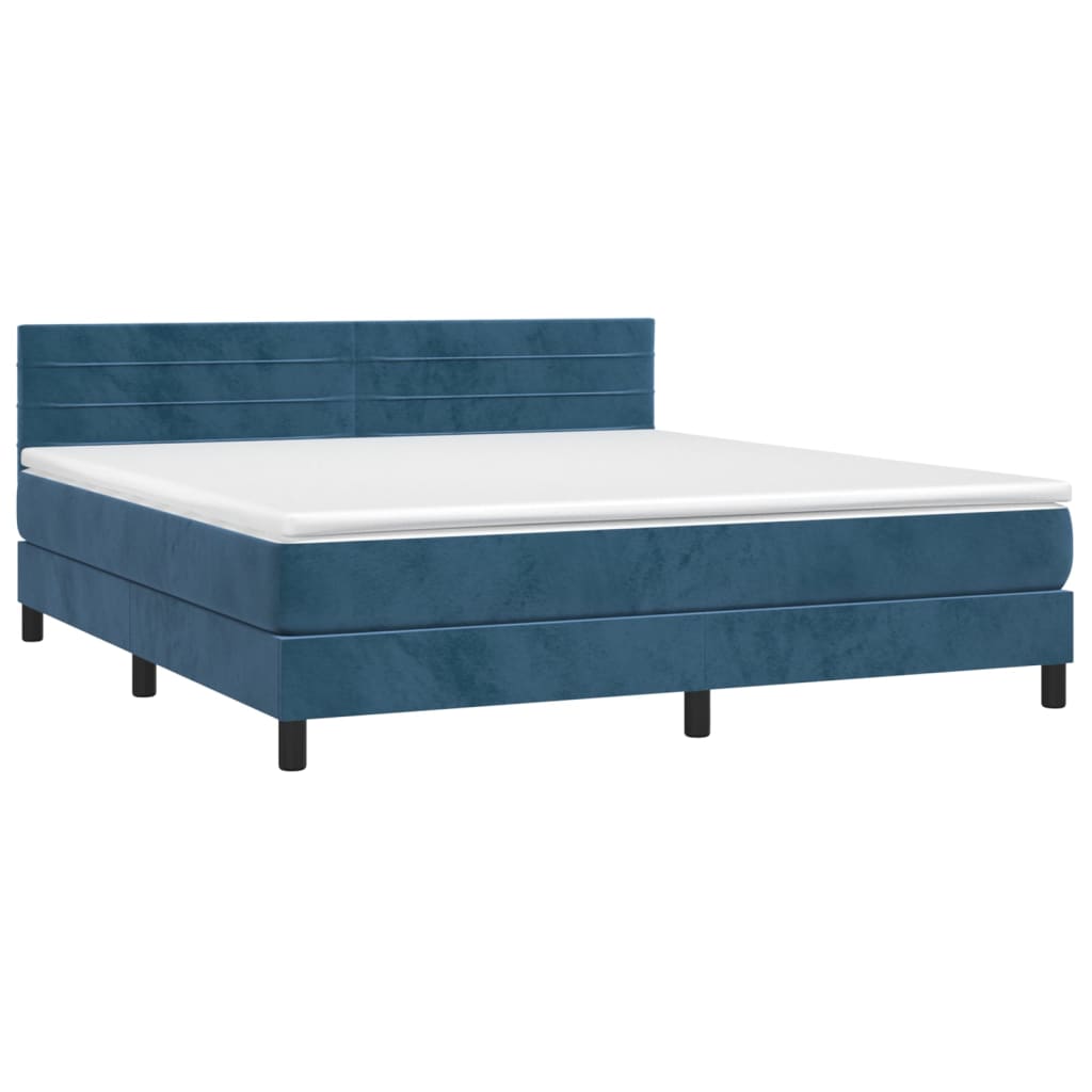 Κρεβάτι Boxspring με Στρώμα Σκούρο Μπλε 180x200 εκ. Βελούδινο