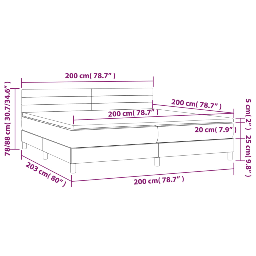 Κρεβάτι Boxspring με Στρώμα Σκούρο Γκρι 200x200 εκ. Βελούδινο