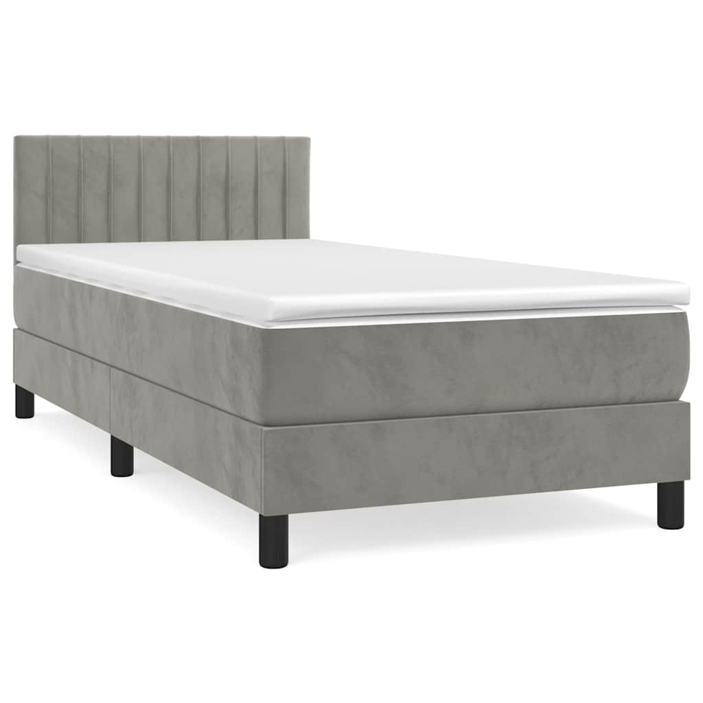 Κρεβάτι Boxspring με Στρώμα Ανοιχτό Γκρι 80x200 εκ. Βελούδινο