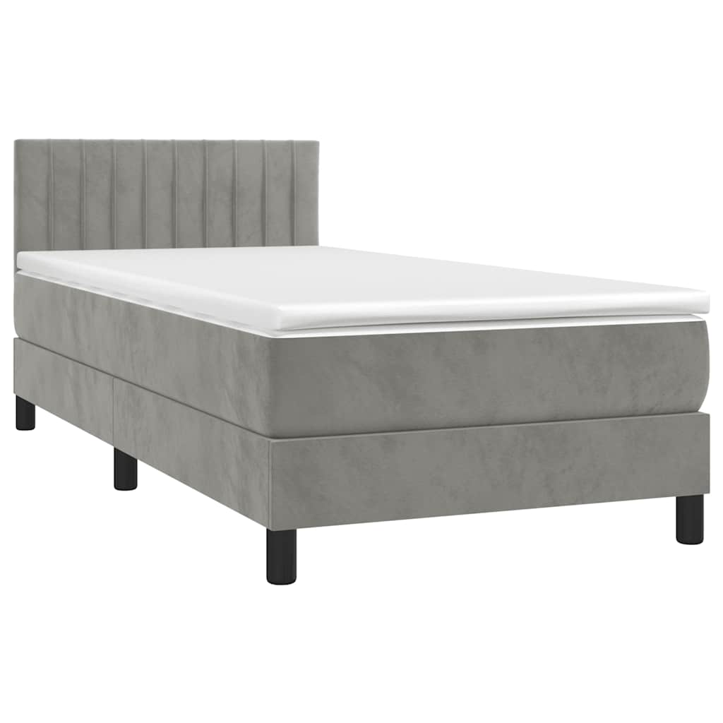 Κρεβάτι Boxspring με Στρώμα Ανοιχτό Γκρι 80x200 εκ. Βελούδινο