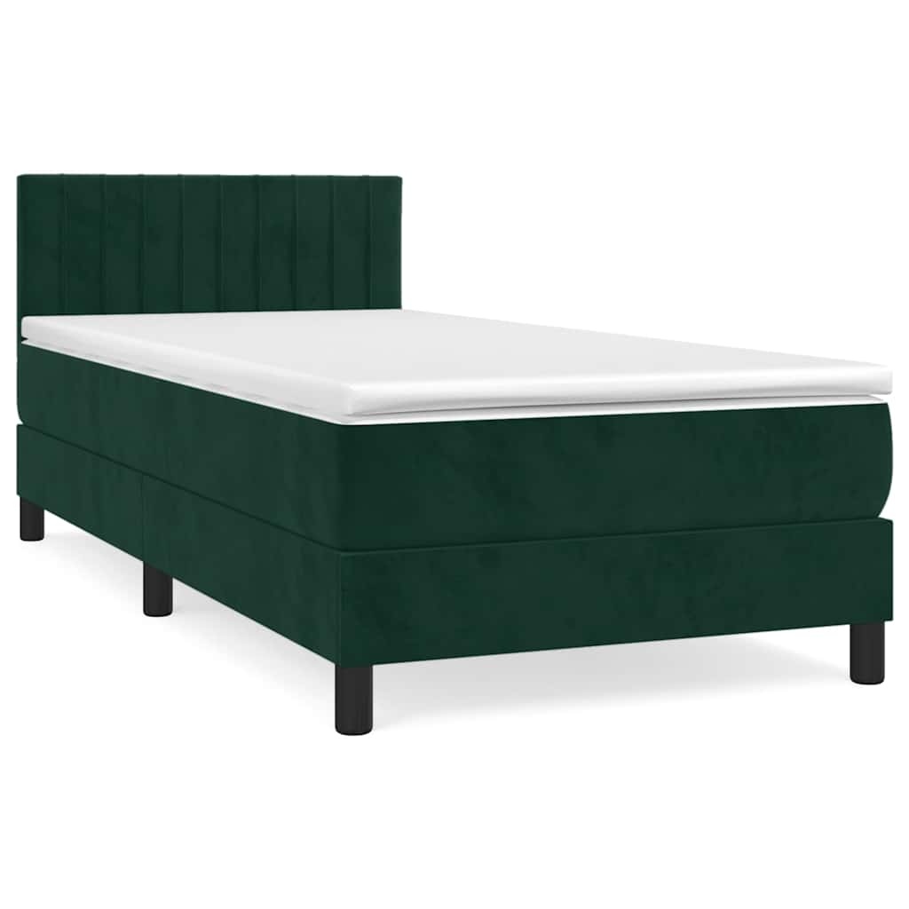Κρεβάτι Boxspring με Στρώμα Σκούρο Πράσινο 80x200 εκ. Βελούδινο