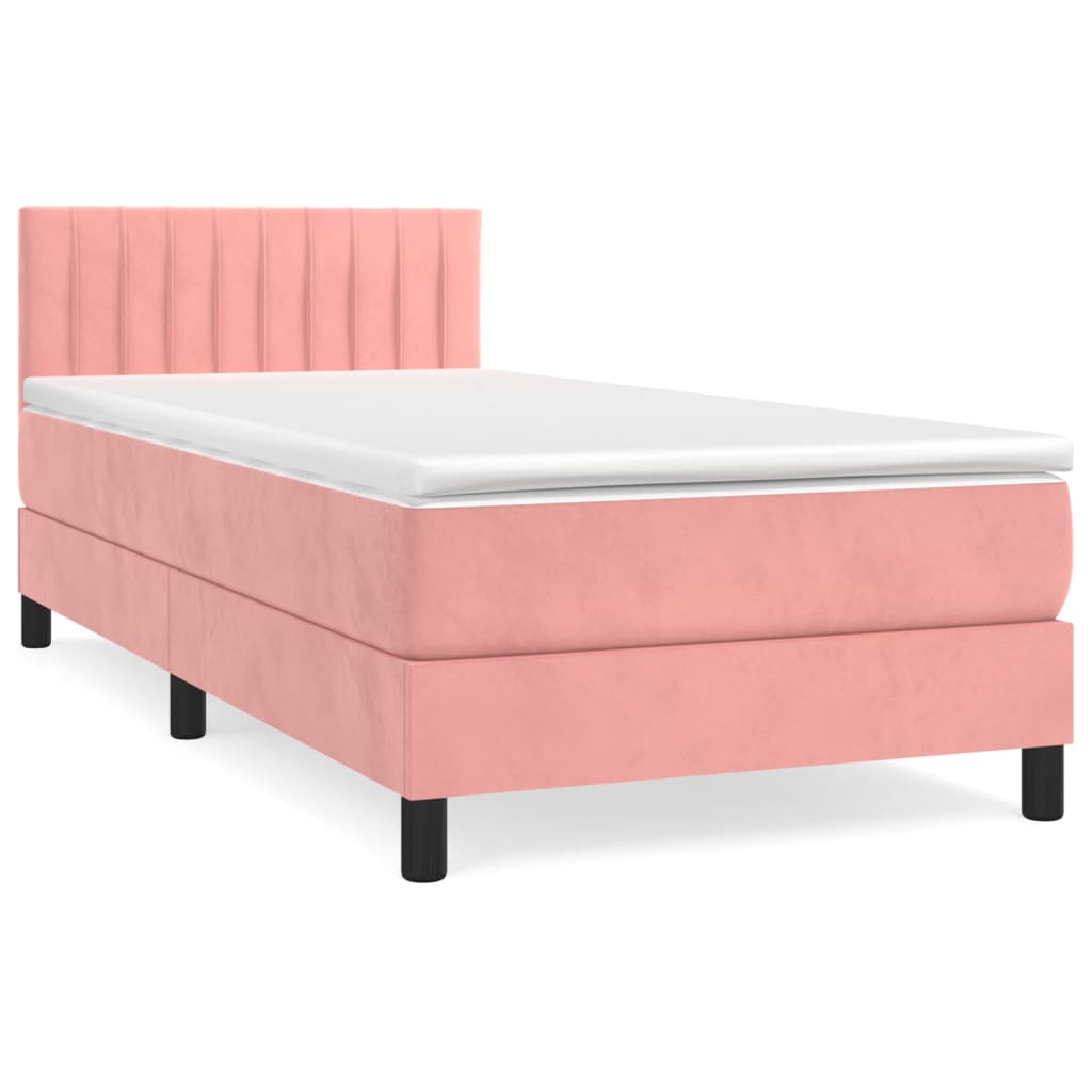 Κρεβάτι Boxspring με Στρώμα Ροζ 80 x 200 εκ. Βελούδινο