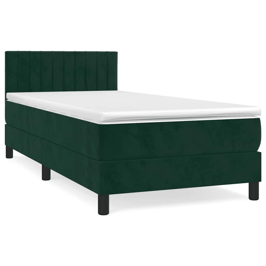 Κρεβάτι Boxspring με Στρώμα Σκούρο Πράσινο 90x190 εκ. Βελούδινο