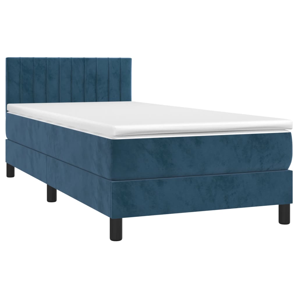 Κρεβάτι Boxspring με Στρώμα Σκούρο Μπλε 90x200 εκ. Βελούδινο