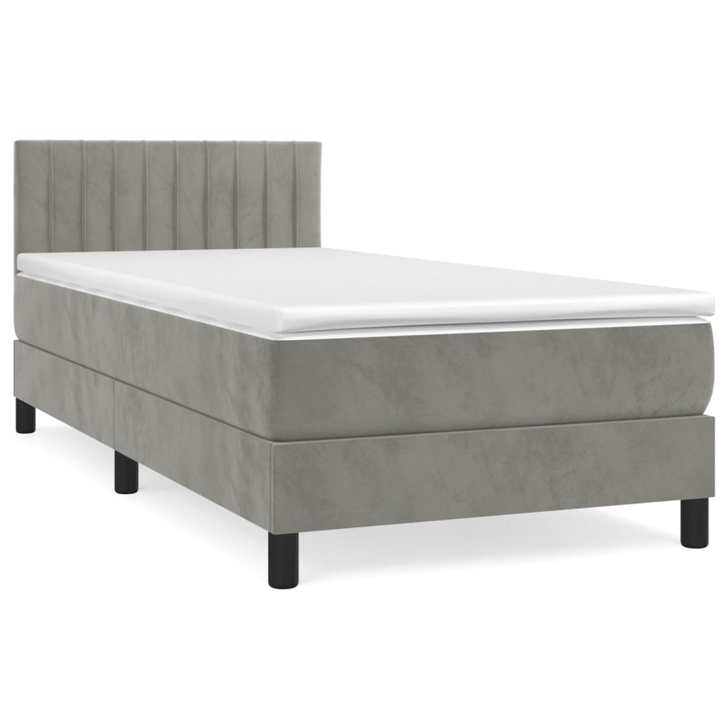 Κρεβάτι Boxspring με Στρώμα Ανοιχτό Γκρι 100x200 εκ. Βελούδινο - Pakobazaar