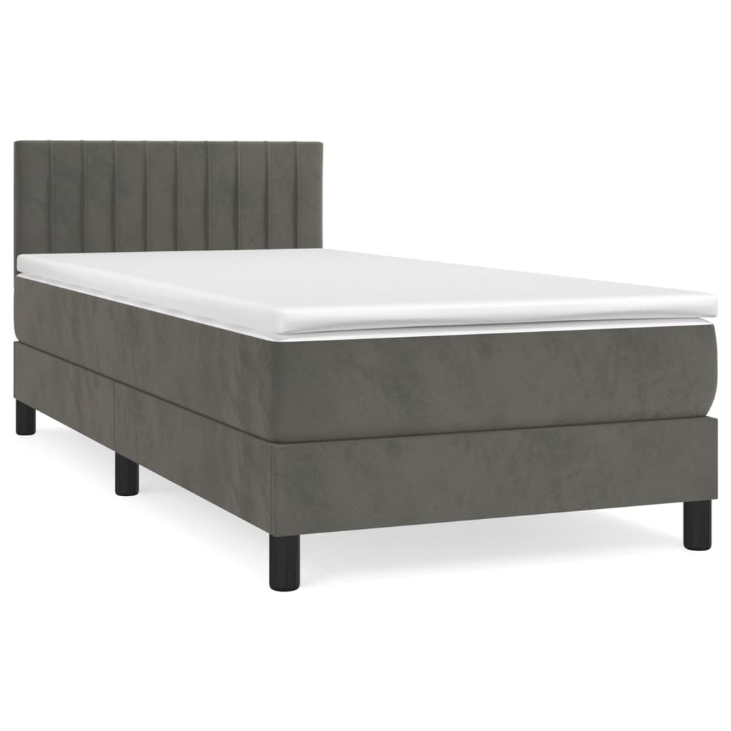 Κρεβάτι Boxspring με Στρώμα Σκούρο Γκρι 100x200 εκ. Βελούδινο