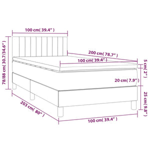 Κρεβάτι Boxspring με Στρώμα Σκούρο Γκρι 100x200 εκ. Βελούδινο