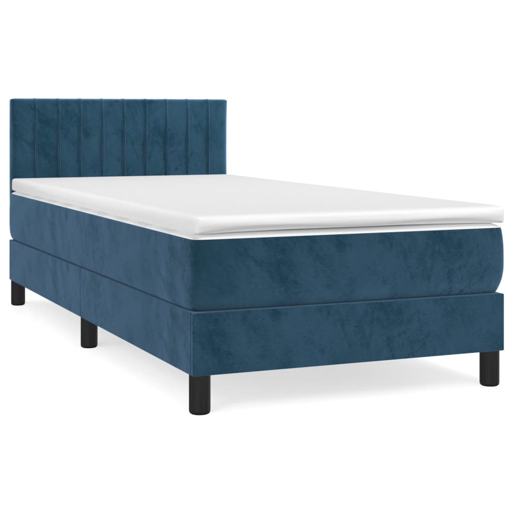 Κρεβάτι Boxspring με Στρώμα Σκούρο Μπλε 100x200 εκ. Βελούδινο
