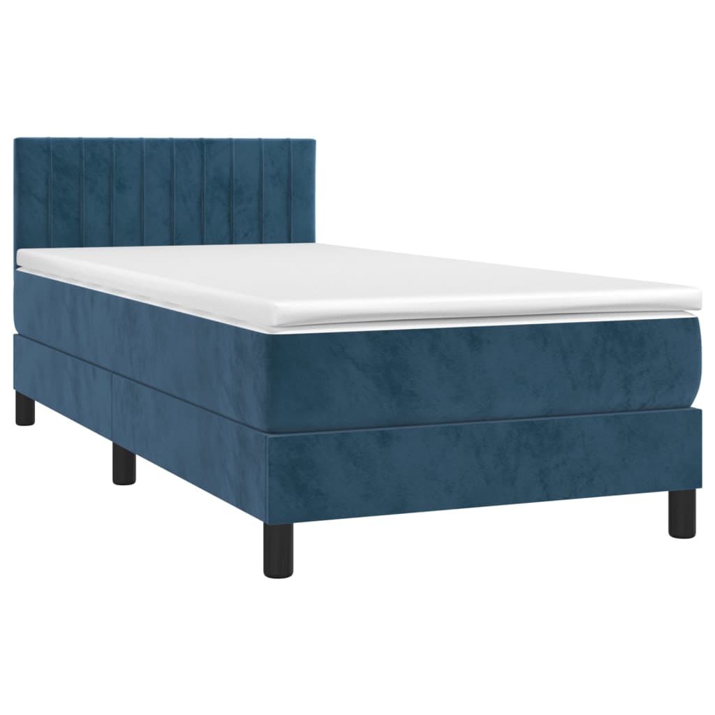 Κρεβάτι Boxspring με Στρώμα Σκούρο Μπλε 100x200 εκ. Βελούδινο