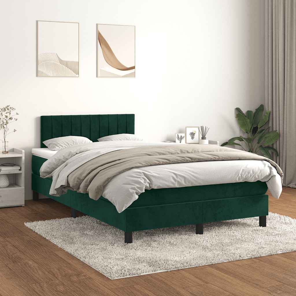 Κρεβάτι Boxspring με Στρώμα Σκούρο Πράσινο 120x200εκ. Βελούδινο