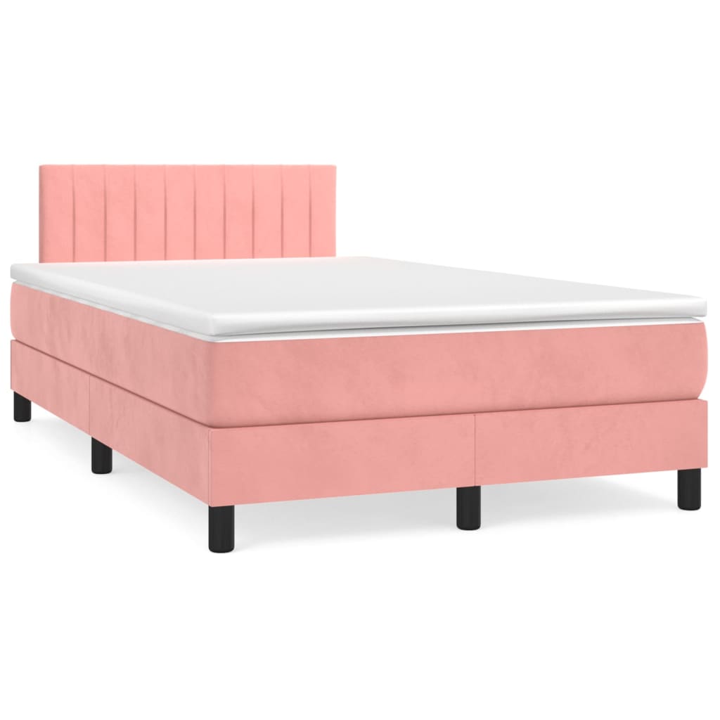 Κρεβάτι Boxspring με Στρώμα Ροζ 120x200 εκ. Βελούδινο