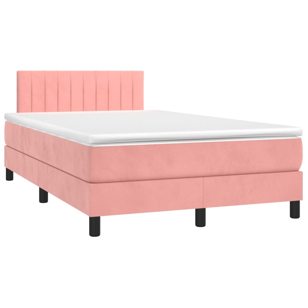 Κρεβάτι Boxspring με Στρώμα Ροζ 120x200 εκ. Βελούδινο