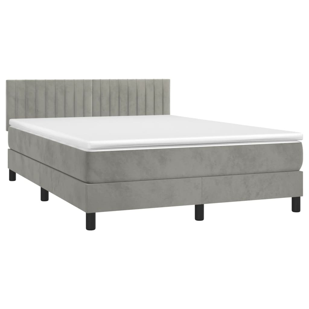 Κρεβάτι Boxspring με Στρώμα Ανοιχτό Γκρι 140x190 εκ. Βελούδινο