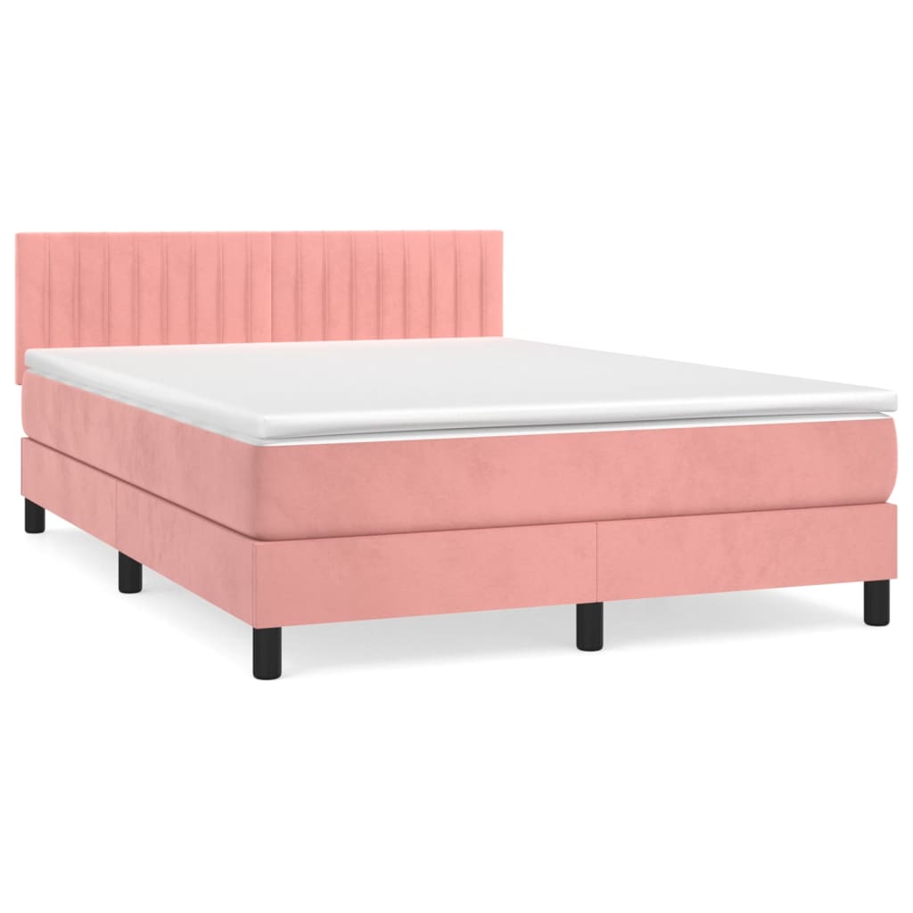 Κρεβάτι Boxspring με Στρώμα Ροζ 140x190 εκ. Βελούδινο