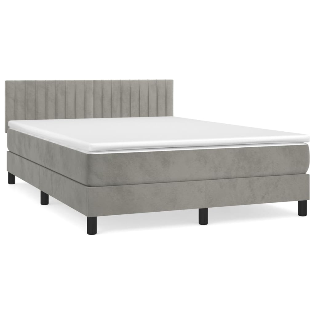 Κρεβάτι Boxspring με Στρώμα Ανοιχτό Γκρι 140x200 εκ. Βελούδινο