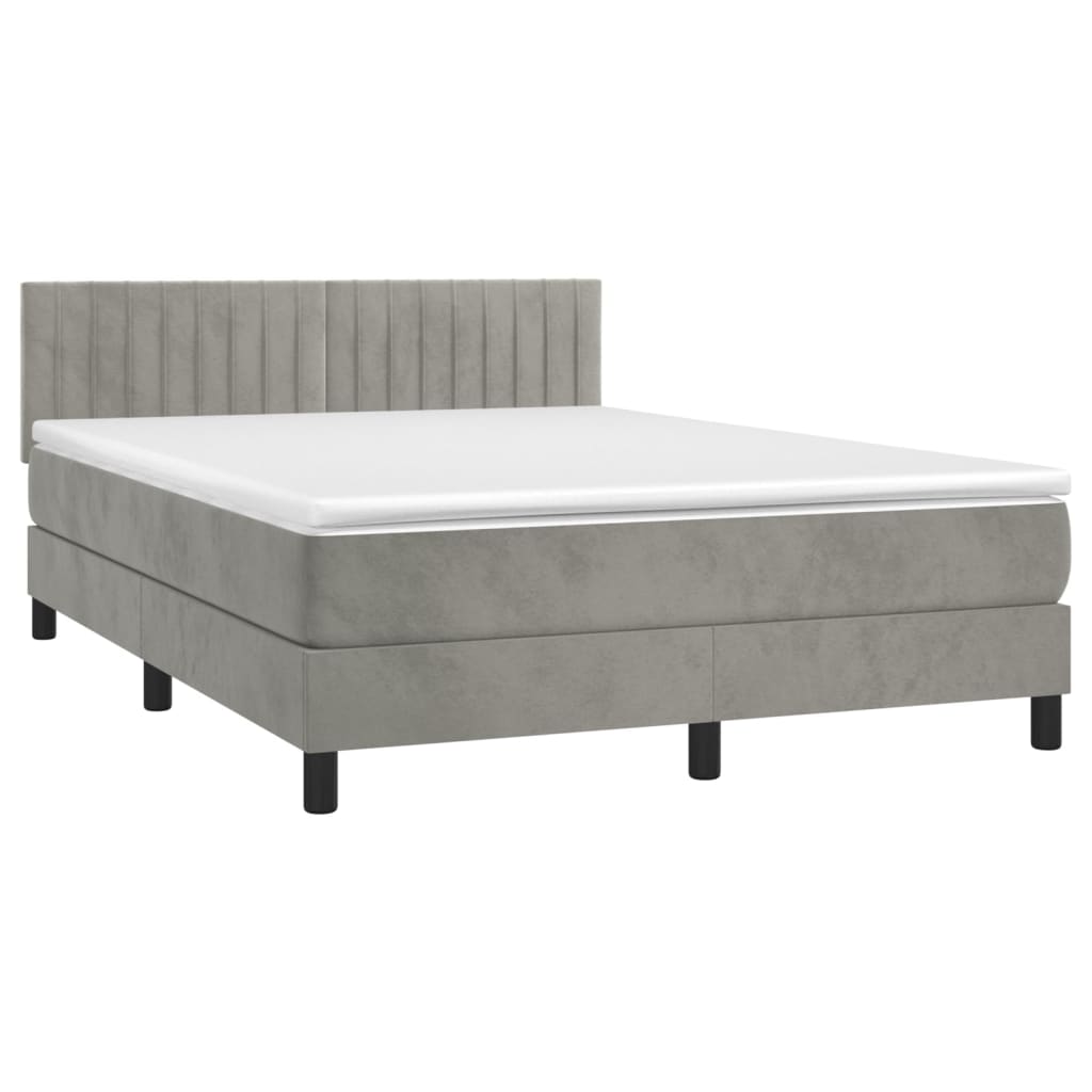 Κρεβάτι Boxspring με Στρώμα Ανοιχτό Γκρι 140x200 εκ. Βελούδινο