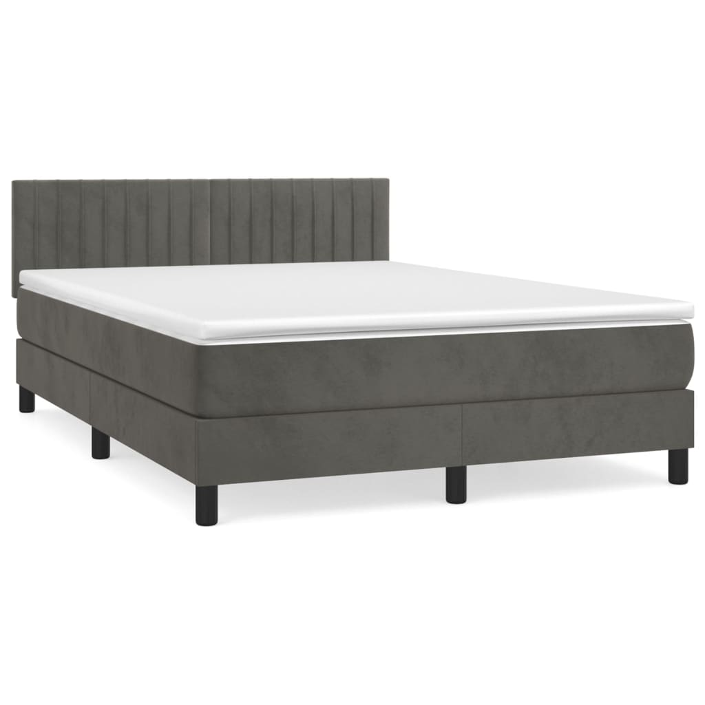 Κρεβάτι Boxspring με Στρώμα Σκούρο Γκρι 140x200 εκ. Βελούδινο
