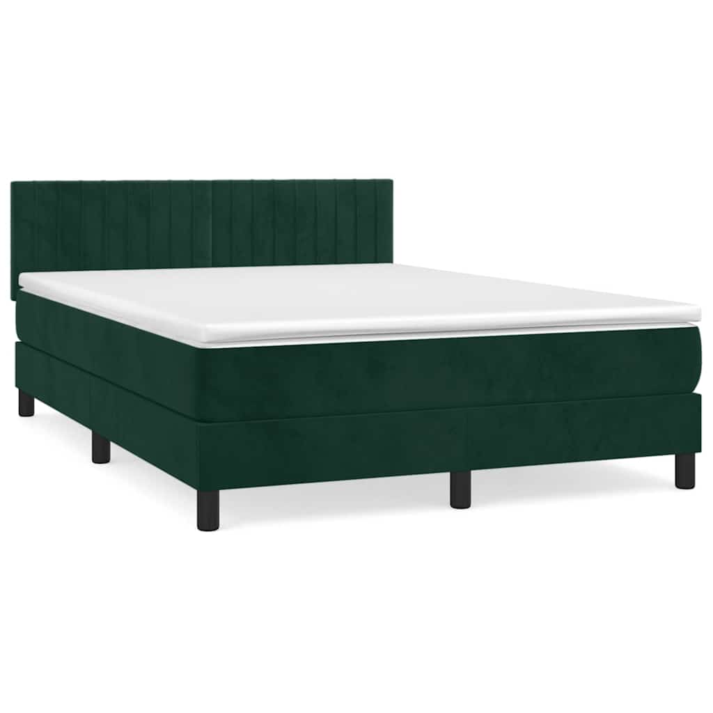 Κρεβάτι Boxspring με Στρώμα Σκούρο Πράσινο 140x200εκ. Βελούδινο