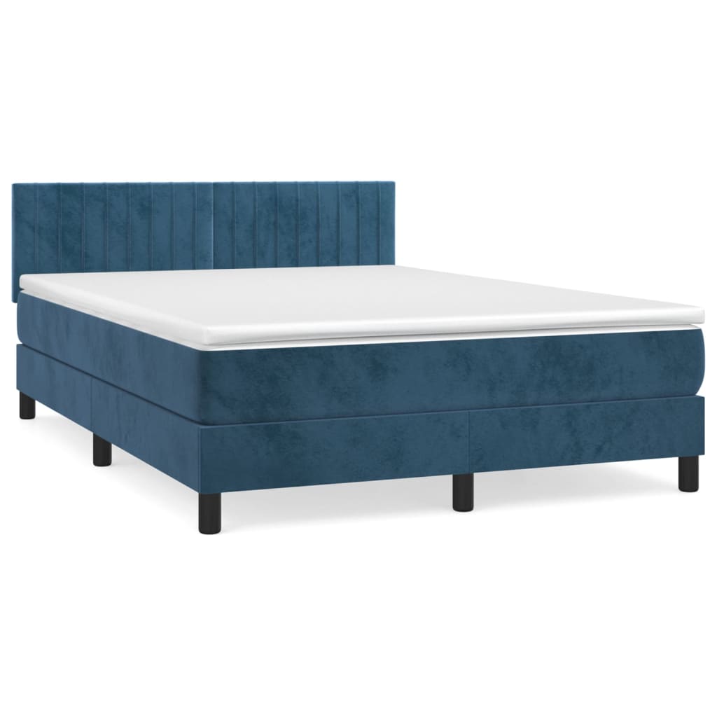 Κρεβάτι Boxspring με Στρώμα Σκούρο Μπλε 140x200 εκ. Βελούδινο - Pakobazaar