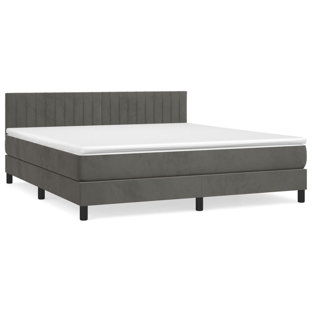 Κρεβάτι Boxspring με Στρώμα Σκούρο Γκρι 160x200 εκ. Βελούδινο