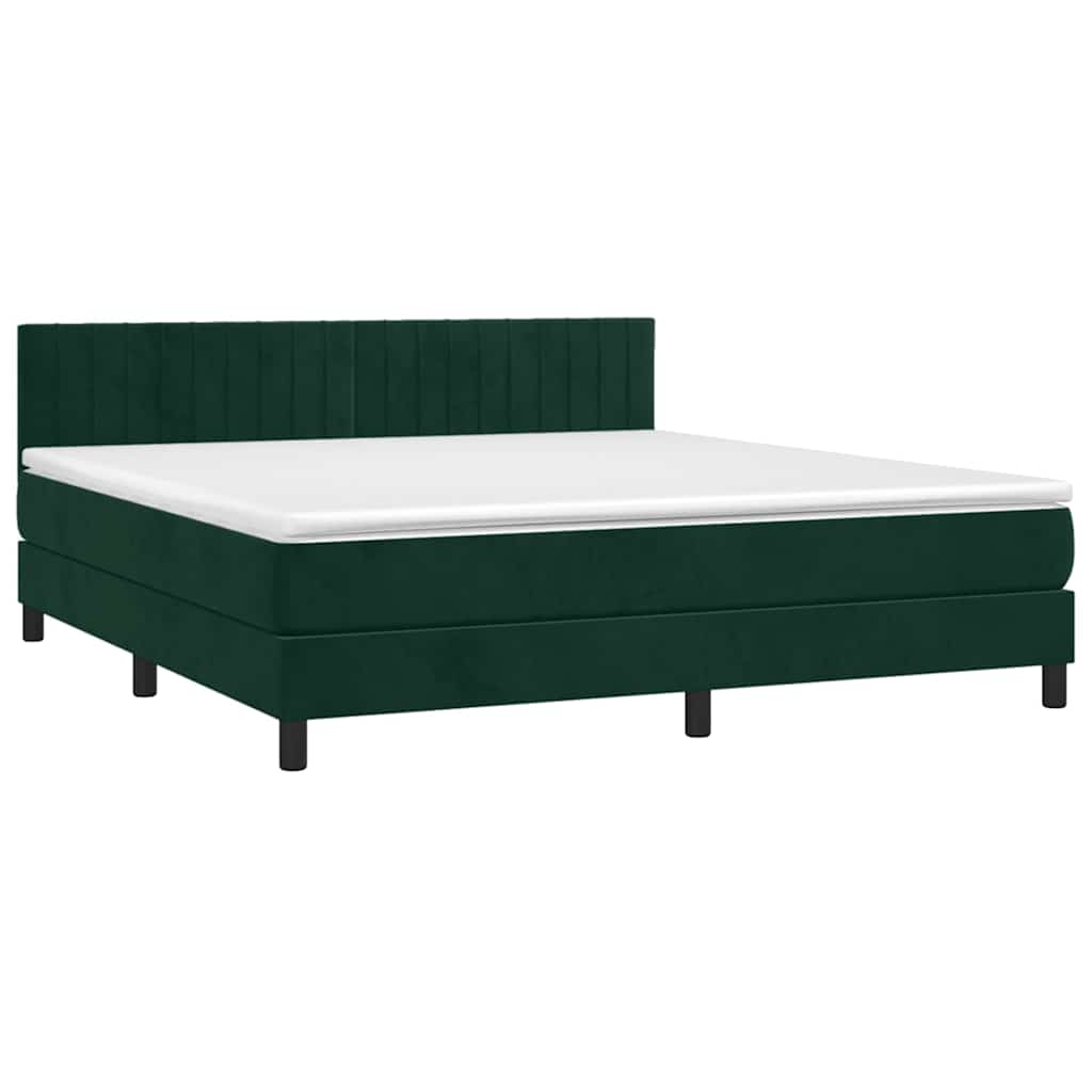 Κρεβάτι Boxspring με Στρώμα Σκούρο Πράσινο 160x200εκ. Βελούδινο