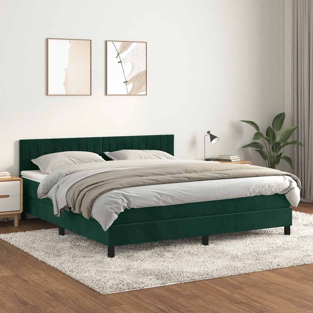 Κρεβάτι Boxspring με Στρώμα Σκούρο Πράσινο 160x200εκ. Βελούδινο