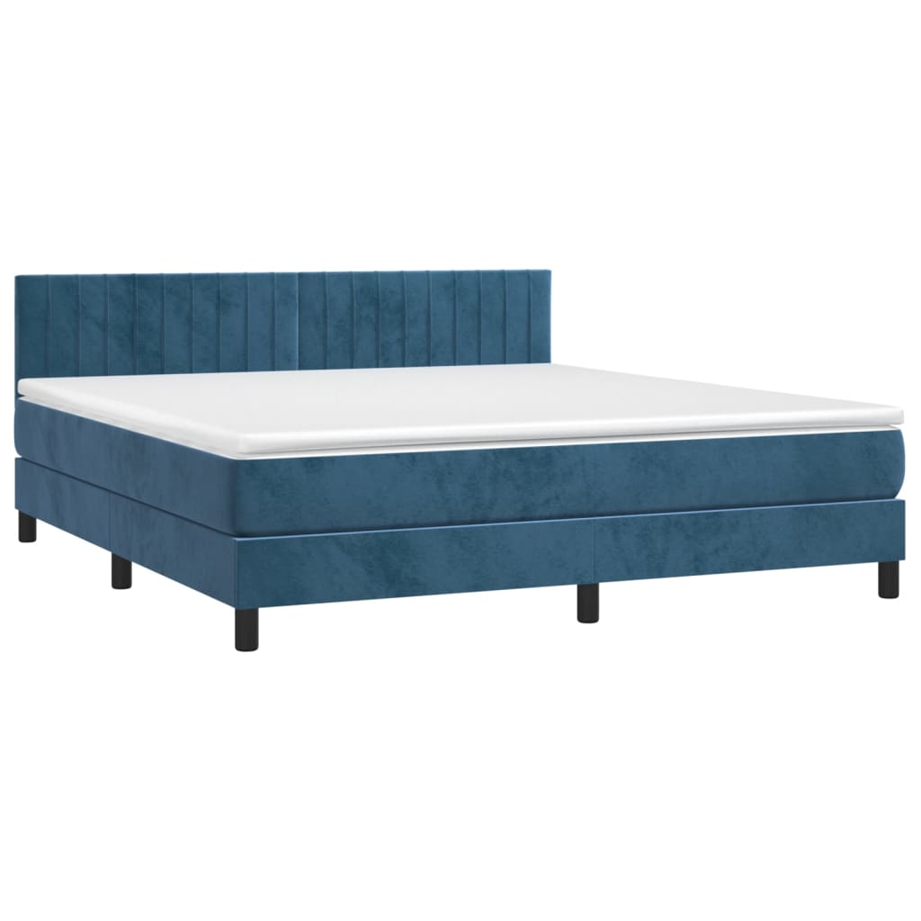 Κρεβάτι Boxspring με Στρώμα Σκούρο Μπλε 160x200 εκ. Βελούδινο